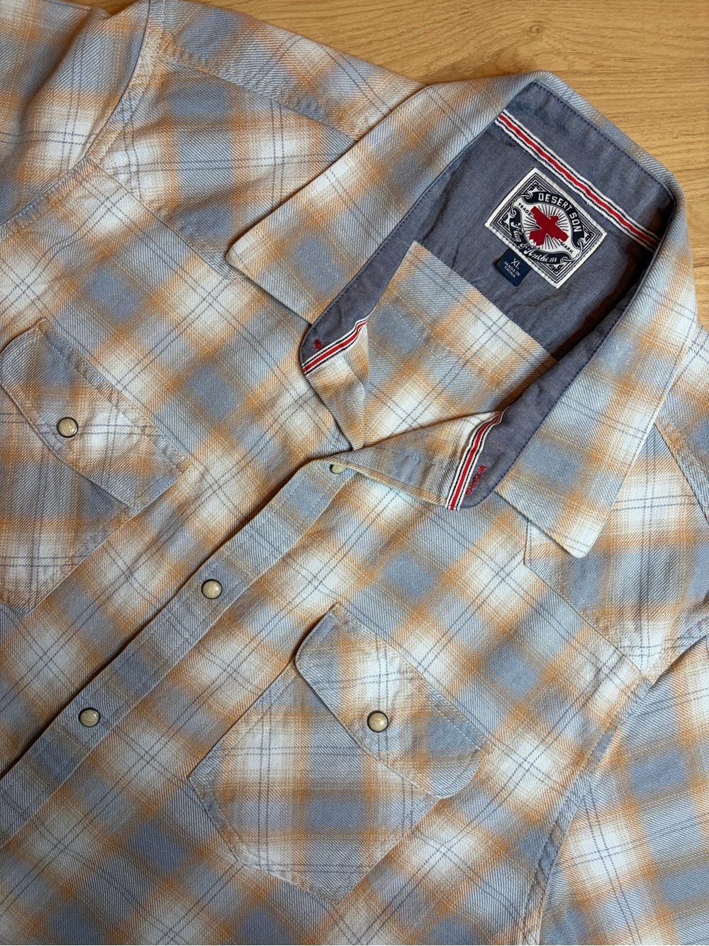 Flag & Anthem Desert Son Pearl Snap Western Plaid Shirt Mens XL Yellow Blue